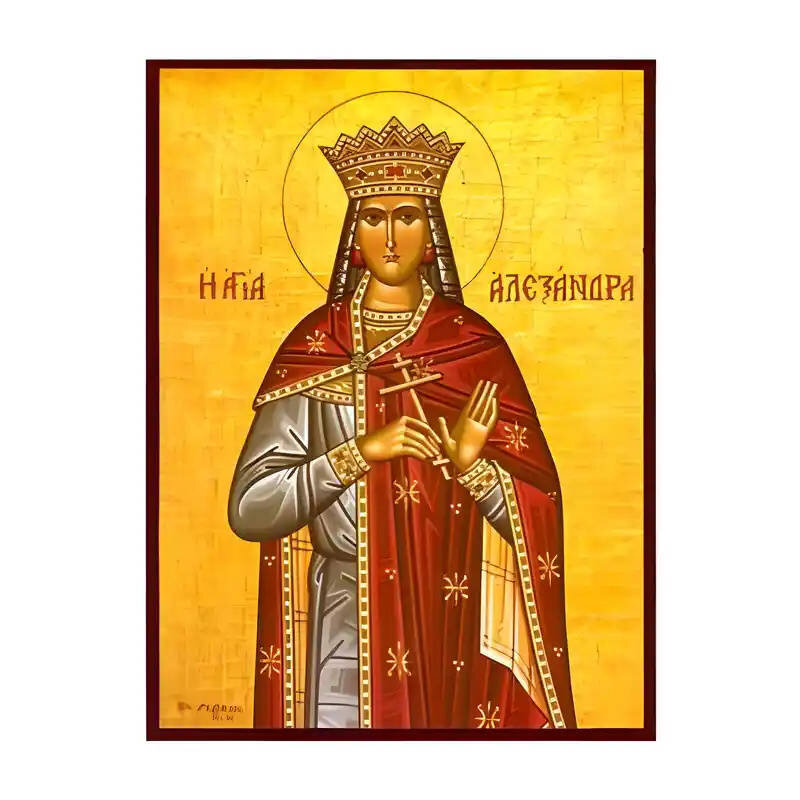 Σετ των 2 Εικόνα Ορθοδοξίας με περίγραμμα χρυσό σε ξύλο Φλαμουρίας  με  βάση Εικόνα Αγία Αλεξάνδρα Χειροποίητη Ελληνορθόδοξη , Κρεμαστή πλάκα βυζαντινής τέχνης, χριστιανική τέχνη Διάσταση 10x7 cm (3,9 x 2,8 ίντσες) INTRAEK-670696