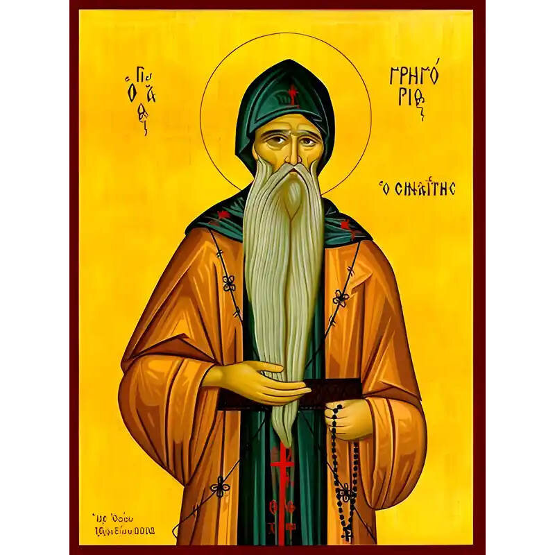 Εικόνα Ορθοδοξίας με περίγραμμα χρυσό σε ξύλο Φλαμουρίας  με  βάση Εικόνα ΑΓΙΟΣ ΓΡΗΓΟΡΙΟΣ ΣΙΝΑΪΤΗΣ Χειροποίητη Ελληνορθόδοξη εικόνα του Ιησού Χριστού, Κρεμαστή πλάκα βυζαντινής τέχνης, χριστιανική τέχνη Διάσταση 40x30 cm (10,2x7,9 ίντσες)  INTRAEK-1447757
