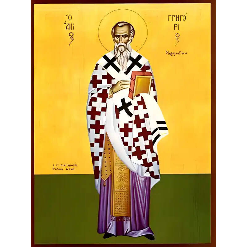 Εικόνα Ορθοδοξίας με περίγραμμα χρυσό σε ξύλο Φλαμουρίας  με  βάση Εικόνα ΑΓΙΟΣ ΓΡΗΓΟΡΙΟΣ, ΕΠΙΣΚΟΠΟΣ ΑΚΡΑΓΑΝΤΙΝΩΝ, ΟΛΟΣΩΜΟΣ Χειροποίητη Ελληνορθόδοξη εικόνα του Ιησού Χριστού, Κρεμαστή πλάκα βυζαντινής τέχνης, χριστιανική τέχνη Διάσταση 40x30 cm (10,2x7,9