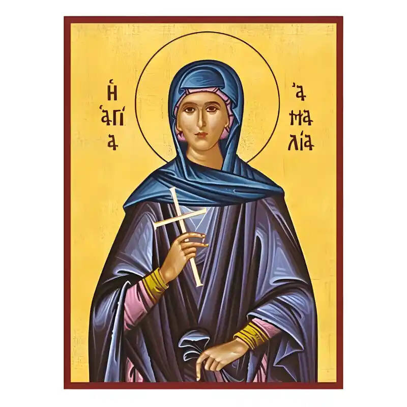 Σετ των 2 Εικόνα Ορθοδοξίας με περίγραμμα χρυσό σε ξύλο Φλαμουρίας  με  βάση Εικόνα Αγία Αμαλία Χειροποίητη Ελληνορθόδοξη , Κρεμαστή πλάκα βυζαντινής τέχνης, χριστιανική τέχνη Διάσταση 10x7 cm (3,9 x 2,8 ίντσες) INTRAEK-670693