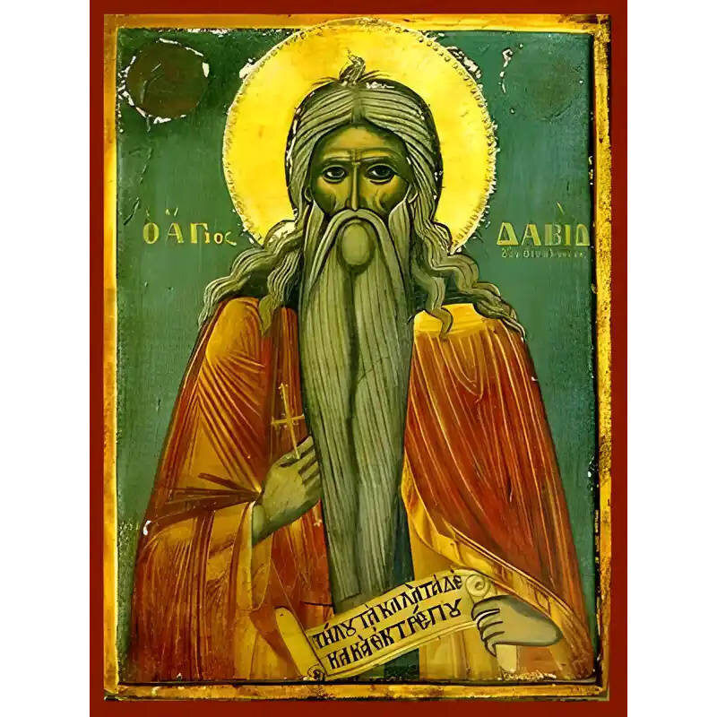 Εικόνα Ορθοδοξίας με περίγραμμα χρυσό σε ξύλο Φλαμουρίας  με  βάση Εικόνα ΑΓΙΟΣ ΔΑΒΙΔ, ΘΕΣΣΑΛΟΝΙΚΗΣ Χειροποίητη Ελληνορθόδοξη εικόνα του Ιησού Χριστού, Κρεμαστή πλάκα βυζαντινής τέχνης, χριστιανική τέχνη Διάσταση 40x30 cm (10,2x7,9 ίντσες)  INTRAEK-144775