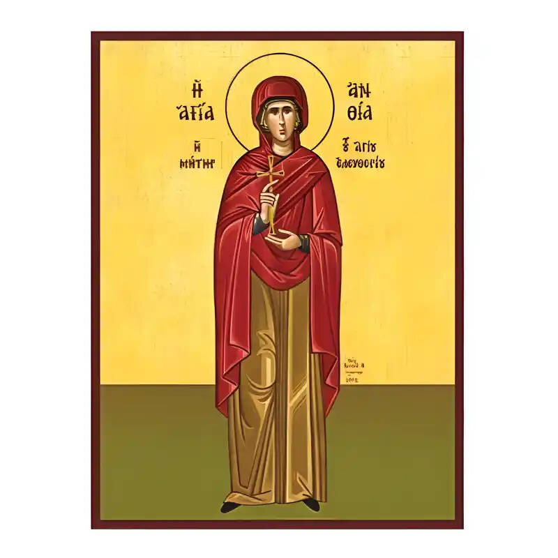 Σετ των 2 Εικόνα Ορθοδοξίας με περίγραμμα χρυσό σε ξύλο Φλαμουρίας  με  βάση Εικόνα Αγία Ανθία Χειροποίητη Ελληνορθόδοξη , Κρεμαστή πλάκα βυζαντινής τέχνης, χριστιανική τέχνη Διάσταση 10x7 cm (3,9 x 2,8 ίντσες) INTRAEK-670684