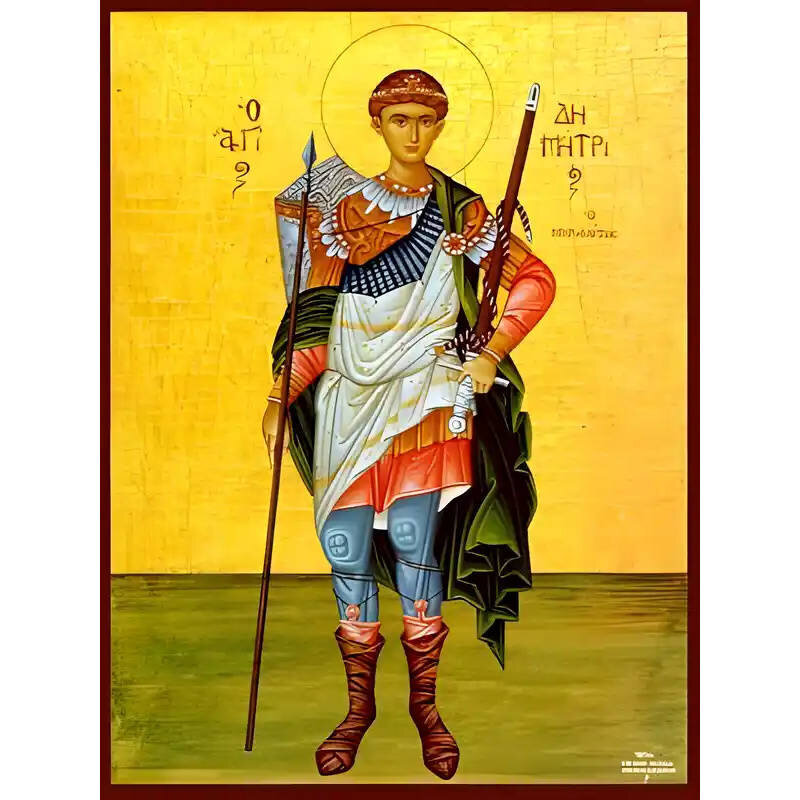 Εικόνα Ορθοδοξίας με περίγραμμα χρυσό σε ξύλο Φλαμουρίας  με  βάση Εικόνα ΑΓΙΟΣ ΔΗΜΗΤΡΙΟΣ Ο ΜΥΡΟΒΛΥΤΗΣ, ΟΛΟΣΩΜΟΣ Χειροποίητη Ελληνορθόδοξη εικόνα του Ιησού Χριστού, Κρεμαστή πλάκα βυζαντινής τέχνης, χριστιανική τέχνη Διάσταση 40x30 cm (10,2x7,9 ίντσες)  I