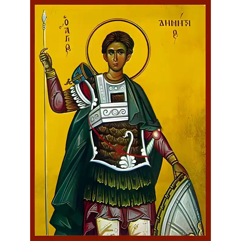 Εικόνα Ορθοδοξίας με περίγραμμα χρυσό σε ξύλο Φλαμουρίας  με  βάση Εικόνα ΑΓΙΟΣ ΔΗΜΗΤΡΙΟΣ, Ο ΜΥΡΟΒΛΥΤΗΣ Χειροποίητη Ελληνορθόδοξη εικόνα του Ιησού Χριστού, Κρεμαστή πλάκα βυζαντινής τέχνης, χριστιανική τέχνη Διάσταση 40x30 cm (10,2x7,9 ίντσες)  INTRAEK-14