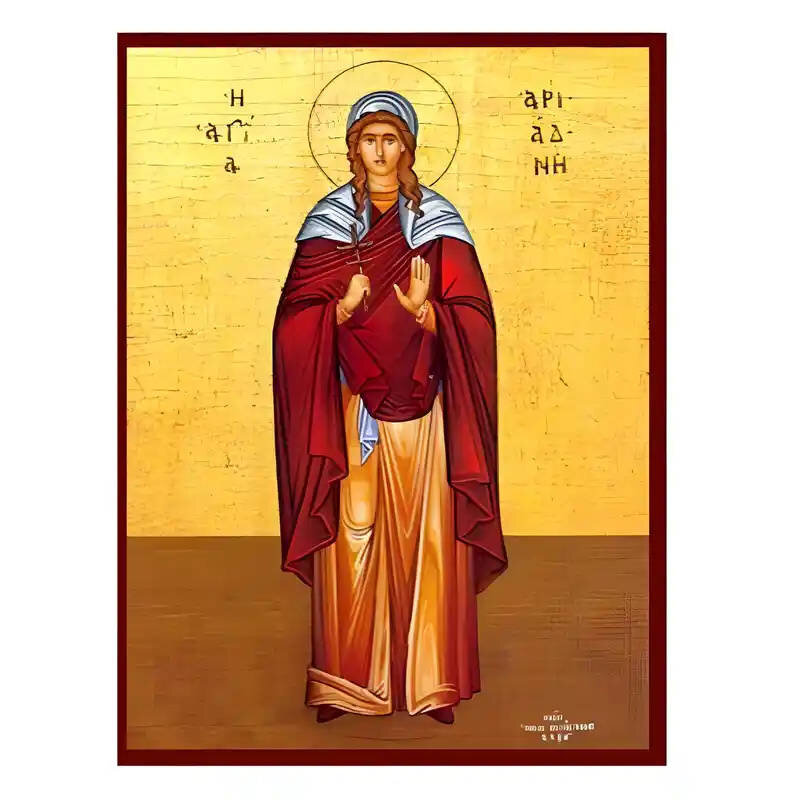 Σετ των 2 Εικόνα Ορθοδοξίας με περίγραμμα χρυσό σε ξύλο Φλαμουρίας  με  βάση Εικόνα Αγία Αριάδνη Χειροποίητη Ελληνορθόδοξη , Κρεμαστή πλάκα βυζαντινής τέχνης, χριστιανική τέχνη Διάσταση 10x7 cm (3,9 x 2,8 ίντσες) INTRAEK-670672