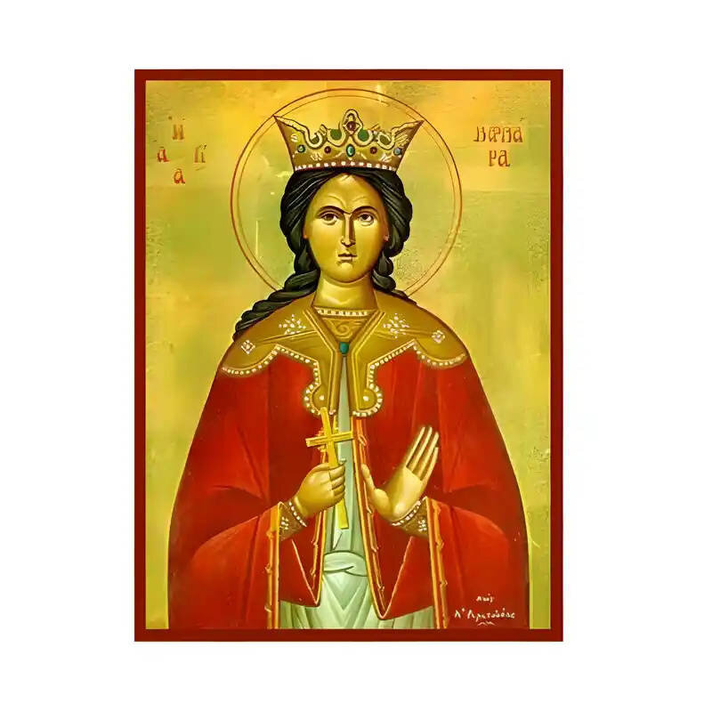 Σετ των 2 Εικόνα Ορθοδοξίας με περίγραμμα χρυσό σε ξύλο Φλαμουρίας  με  βάση Εικόνα Αγία Βαρβάρα Χειροποίητη Ελληνορθόδοξη , Κρεμαστή πλάκα βυζαντινής τέχνης, χριστιανική τέχνη Διάσταση 10x7 cm (3,9 x 2,8 ίντσες) INTRAEK-670671