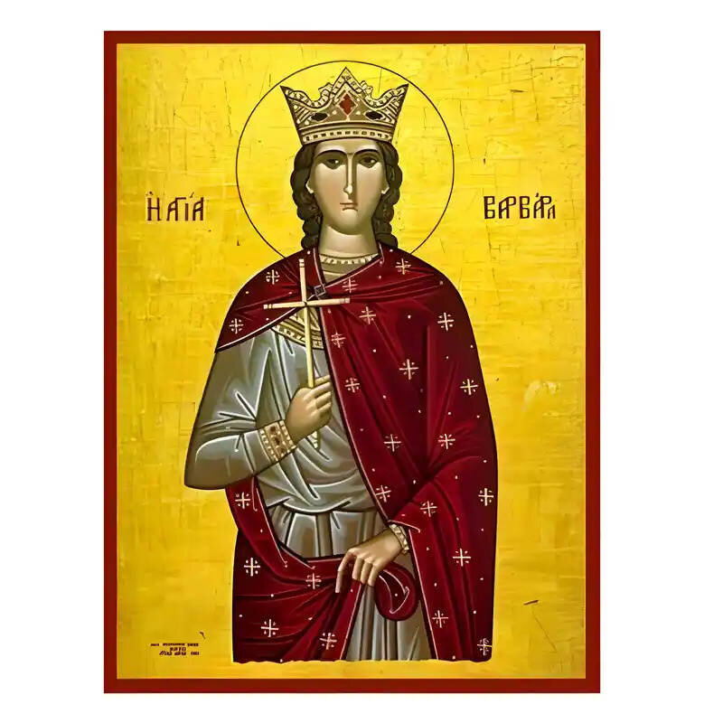 Σετ των 2 Εικόνα Ορθοδοξίας με περίγραμμα χρυσό σε ξύλο Φλαμουρίας  με  βάση Εικόνα Αγία Βαρβάρα Χειροποίητη Ελληνορθόδοξη , Κρεμαστή πλάκα βυζαντινής τέχνης, χριστιανική τέχνη Διάσταση 10x7 cm (3,9 x 2,8 ίντσες) INTRAEK-670670