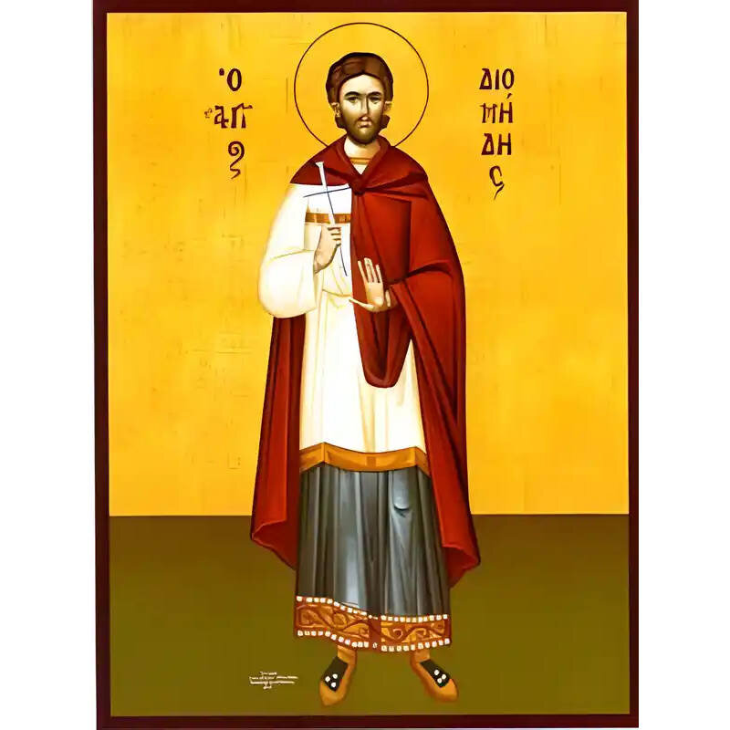 Εικόνα Ορθοδοξίας με περίγραμμα χρυσό σε ξύλο Φλαμουρίας  με  βάση Εικόνα ΑΓΙΟΣ ΔΙΟΜΗΔΗΣ ΤΑΡΣΟΥΣ Ο ΙΑΤΡΟΣ, ΜΑΡΤΥΣ, ΟΛΟΣΩΜΟΣ Χειροποίητη Ελληνορθόδοξη εικόνα του Ιησού Χριστού, Κρεμαστή πλάκα βυζαντινής τέχνης, χριστιανική τέχνη Διάσταση 40x30 cm (10,2x7,9