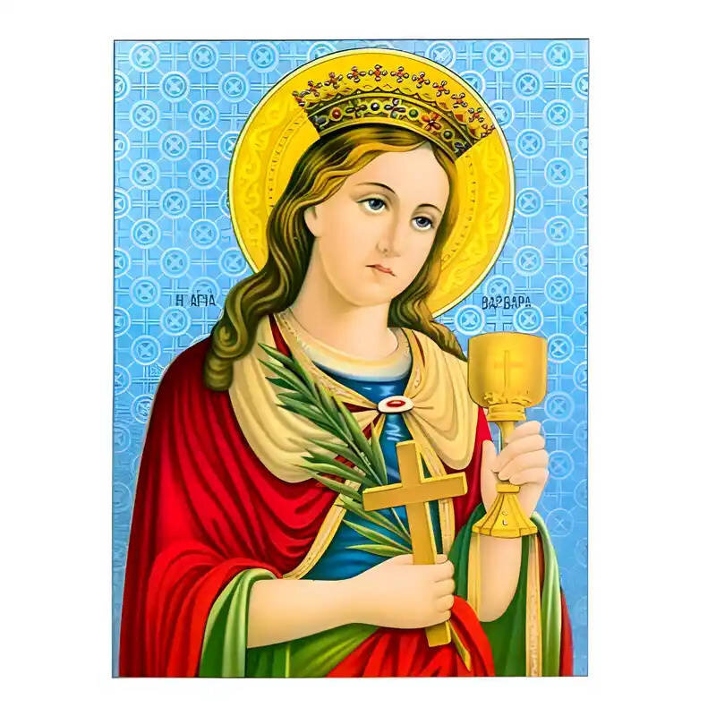 Σετ των 2 Εικόνα Ορθοδοξίας με περίγραμμα χρυσό σε ξύλο Φλαμουρίας  με  βάση Εικόνα Αγία Βαρβάρα Χειροποίητη Ελληνορθόδοξη , Κρεμαστή πλάκα βυζαντινής τέχνης, χριστιανική τέχνη Διάσταση 10x7 cm (3,9 x 2,8 ίντσες) INTRAEK-670667