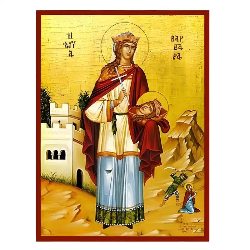 Σετ των 2 Εικόνα Ορθοδοξίας με περίγραμμα χρυσό σε ξύλο Φλαμουρίας  με  βάση Εικόνα Αγία Βαρβάρα Χειροποίητη Ελληνορθόδοξη , Κρεμαστή πλάκα βυζαντινής τέχνης, χριστιανική τέχνη Διάσταση 10x7 cm (3,9 x 2,8 ίντσες) INTRAEK-670666