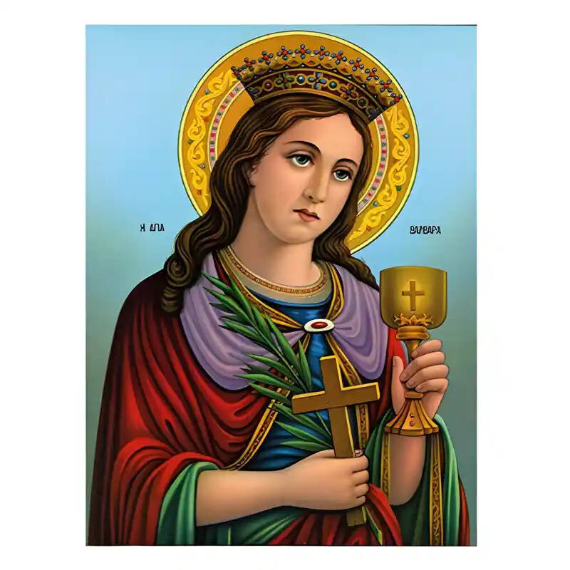 Σετ των 2 Εικόνα Ορθοδοξίας με περίγραμμα χρυσό σε ξύλο Φλαμουρίας  με  βάση Εικόνα Αγία Βαρβάρα Χειροποίητη Ελληνορθόδοξη , Κρεμαστή πλάκα βυζαντινής τέχνης, χριστιανική τέχνη Διάσταση 10x7 cm (3,9 x 2,8 ίντσες) INTRAEK-670664