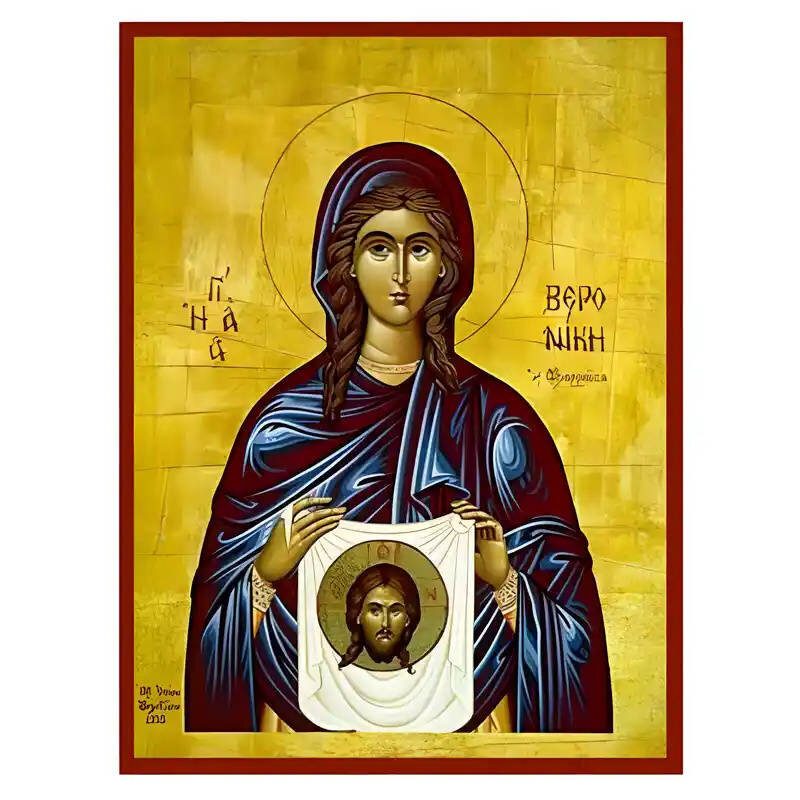 Σετ των 2 Εικόνα Ορθοδοξίας με περίγραμμα χρυσό σε ξύλο Φλαμουρίας  με  βάση Εικόνα Αγία Βερονίκη Χειροποίητη Ελληνορθόδοξη , Κρεμαστή πλάκα βυζαντινής τέχνης, χριστιανική τέχνη Διάσταση 10x7 cm (3,9 x 2,8 ίντσες) INTRAEK-670662