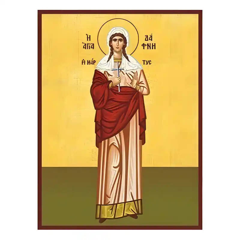 Σετ των 2 Εικόνα Ορθοδοξίας με περίγραμμα χρυσό σε ξύλο Φλαμουρίας  με  βάση Εικόνα Αγία Δάφνη Χειροποίητη Ελληνορθόδοξη , Κρεμαστή πλάκα βυζαντινής τέχνης, χριστιανική τέχνη Διάσταση 10x7 cm (3,9 x 2,8 ίντσες) INTRAEK-670656