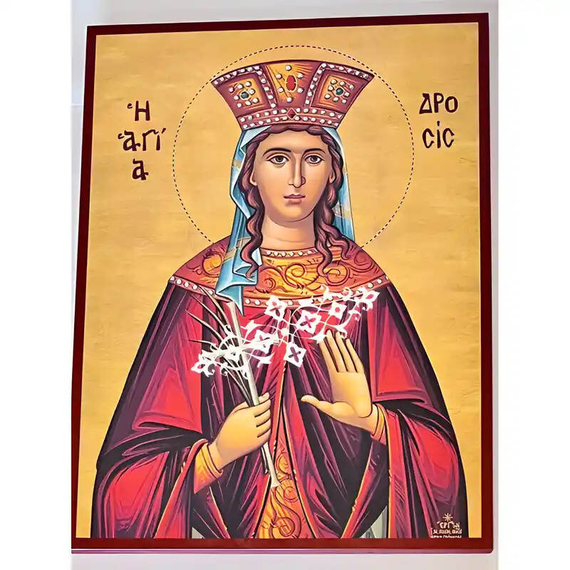 Σετ των 2 Εικόνα Ορθοδοξίας με περίγραμμα χρυσό σε ξύλο Φλαμουρίας  με  βάση Εικόνα Αγία Δροσίς Χειροποίητη Ελληνορθόδοξη , Κρεμαστή πλάκα βυζαντινής τέχνης, χριστιανική τέχνη Διάσταση 10x7 cm (3,9 x 2,8 ίντσες) INTRAEK-670655