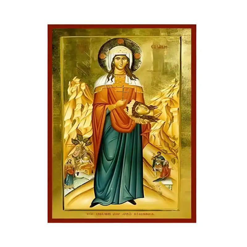 Σετ των 2 Εικόνα Ορθοδοξίας με περίγραμμα χρυσό σε ξύλο Φλαμουρίας  με  βάση Εικόνα Αγία Ειρήνη Χειροποίητη Ελληνορθόδοξη , Κρεμαστή πλάκα βυζαντινής τέχνης, χριστιανική τέχνη Διάσταση 10x7 cm (3,9 x 2,8 ίντσες) INTRAEK-670652