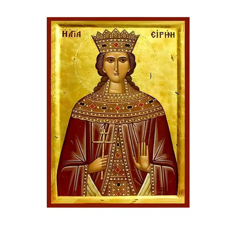 Σετ των 2 Εικόνα Ορθοδοξίας με περίγραμμα χρυσό σε ξύλο Φλαμουρίας  με  βάση Εικόνα Αγία Ειρήνη Χειροποίητη Ελληνορθόδοξη , Κρεμαστή πλάκα βυζαντινής τέχνης, χριστιανική τέχνη Διάσταση 10x7 cm (3,9 x 2,8 ίντσες) INTRAEK-670651