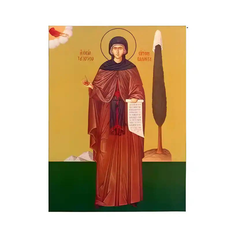 Σετ των 2 Εικόνα Ορθοδοξίας με περίγραμμα χρυσό σε ξύλο Φλαμουρίας  με  βάση Εικόνα Αγία Ειρήνη Χρυσοβαλάντου Χειροποίητη Ελληνορθόδοξη , Κρεμαστή πλάκα βυζαντινής τέχνης, χριστιανική τέχνη Διάσταση 10x7 cm (3,9 x 2,8 ίντσες) INTRAEK-670648