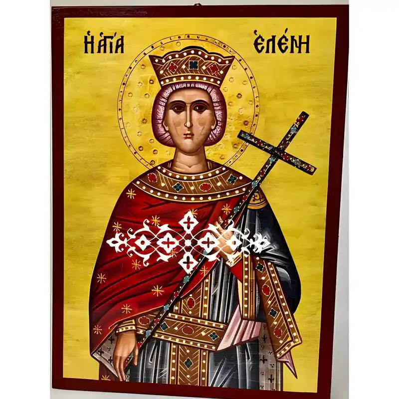 Σετ των 2 Εικόνα Ορθοδοξίας με περίγραμμα χρυσό σε ξύλο Φλαμουρίας  με  βάση Εικόνα Αγία Ελένη Χειροποίητη Ελληνορθόδοξη , Κρεμαστή πλάκα βυζαντινής τέχνης, χριστιανική τέχνη Διάσταση 10x7 cm (3,9 x 2,8 ίντσες) INTRAEK-670644