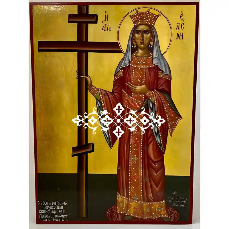 Σετ των 2 Εικόνα Ορθοδοξίας με περίγραμμα χρυσό σε ξύλο Φλαμουρίας  με  βάση Εικόνα Αγία Ελένη Χειροποίητη Ελληνορθόδοξη , Κρεμαστή πλάκα βυζαντινής τέχνης, χριστιανική τέχνη Διάσταση 10x7 cm (3,9 x 2,8 ίντσες) INTRAEK-670643