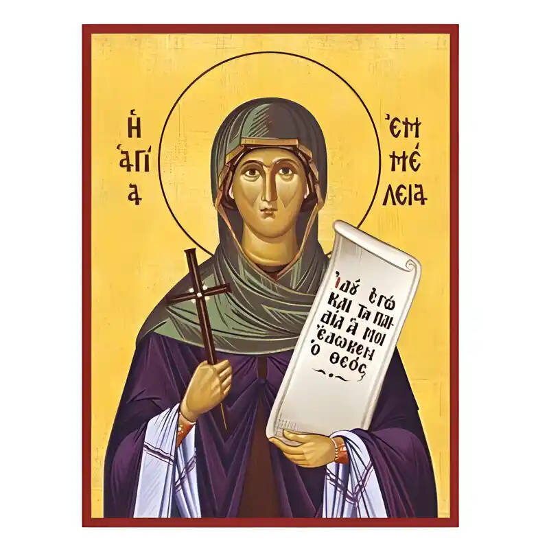 Σετ των 2 Εικόνα Ορθοδοξίας με περίγραμμα χρυσό σε ξύλο Φλαμουρίας  με  βάση Εικόνα Αγία Εμμέλεια Χειροποίητη Ελληνορθόδοξη , Κρεμαστή πλάκα βυζαντινής τέχνης, χριστιανική τέχνη Διάσταση 10x7 cm (3,9 x 2,8 ίντσες) INTRAEK-670638