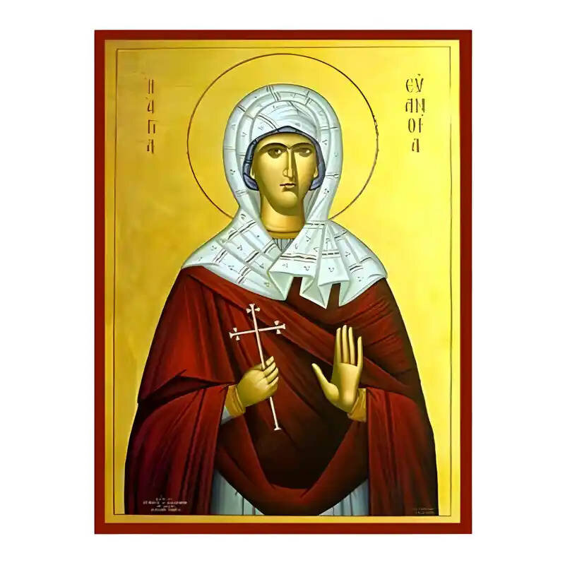 Σετ των 2 Εικόνα Ορθοδοξίας με περίγραμμα χρυσό σε ξύλο Φλαμουρίας  με  βάση Εικόνα Αγία Ευανθία Χειροποίητη Ελληνορθόδοξη , Κρεμαστή πλάκα βυζαντινής τέχνης, χριστιανική τέχνη Διάσταση 10x7 cm (3,9 x 2,8 ίντσες) INTRAEK-670636