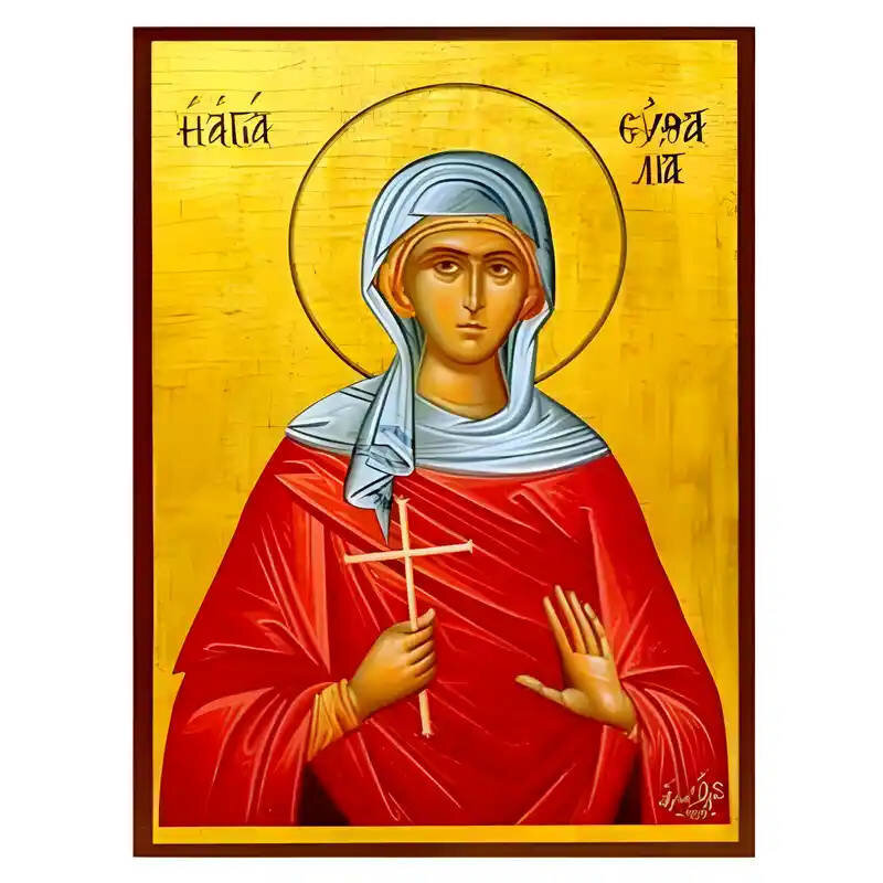 Σετ των 2 Εικόνα Ορθοδοξίας με περίγραμμα χρυσό σε ξύλο Φλαμουρίας  με  βάση Εικόνα Αγία Ευθαλία Χειροποίητη Ελληνορθόδοξη , Κρεμαστή πλάκα βυζαντινής τέχνης, χριστιανική τέχνη Διάσταση 10x7 cm (3,9 x 2,8 ίντσες) INTRAEK-670632