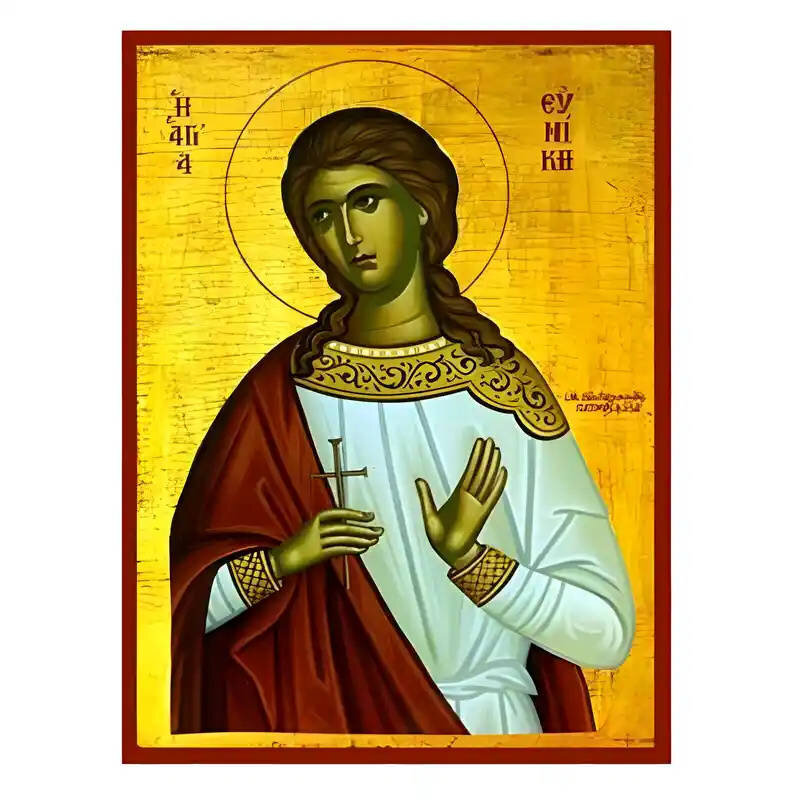 Σετ των 2 Εικόνα Ορθοδοξίας με περίγραμμα χρυσό σε ξύλο Φλαμουρίας  με  βάση Εικόνα Αγία Ευνίκη Χειροποίητη Ελληνορθόδοξη , Κρεμαστή πλάκα βυζαντινής τέχνης, χριστιανική τέχνη Διάσταση 10x7 cm (3,9 x 2,8 ίντσες) INTRAEK-670630
