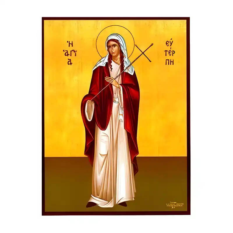 Σετ των 2 Εικόνα Ορθοδοξίας με περίγραμμα χρυσό σε ξύλο Φλαμουρίας  με  βάση Εικόνα Αγία Ευτέρπη Χειροποίητη Ελληνορθόδοξη , Κρεμαστή πλάκα βυζαντινής τέχνης, χριστιανική τέχνη Διάσταση 10x7 cm (3,9 x 2,8 ίντσες) INTRAEK-670629