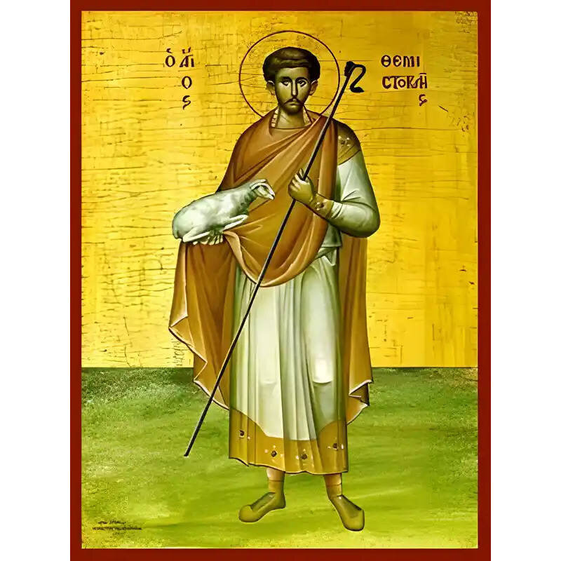 Εικόνα Ορθοδοξίας με περίγραμμα χρυσό σε ξύλο Φλαμουρίας  με  βάση Εικόνα ΑΓΙΟΣ ΘΕΜΙΣΤΟΚΛΗΣ, ΜΑΡΤΥΣ, ΜΥΡΩΝ ΛΥΚΙΑΣ, ΟΛΟΣΩΜΟΣ Χειροποίητη Ελληνορθόδοξη εικόνα του Ιησού Χριστού, Κρεμαστή πλάκα βυζαντινής τέχνης, χριστιανική τέχνη Διάσταση 40x30 cm (10,2x7,9