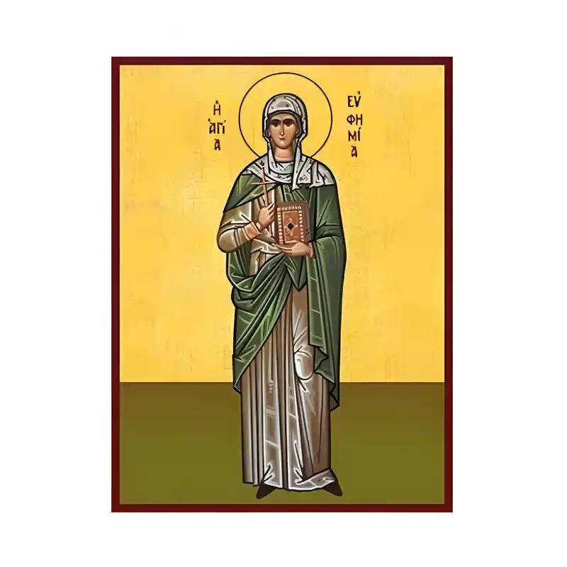 Σετ των 2 Εικόνα Ορθοδοξίας με περίγραμμα χρυσό σε ξύλο Φλαμουρίας  με  βάση Εικόνα Αγία Ευφημία Χειροποίητη Ελληνορθόδοξη , Κρεμαστή πλάκα βυζαντινής τέχνης, χριστιανική τέχνη Διάσταση 10x7 cm (3,9 x 2,8 ίντσες) INTRAEK-670626