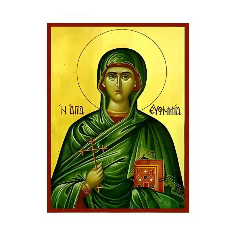 Σετ των 2 Εικόνα Ορθοδοξίας με περίγραμμα χρυσό σε ξύλο Φλαμουρίας  με  βάση Εικόνα Αγία Ευφημία Χειροποίητη Ελληνορθόδοξη , Κρεμαστή πλάκα βυζαντινής τέχνης, χριστιανική τέχνη Διάσταση 10x7 cm (3,9 x 2,8 ίντσες) INTRAEK-670625