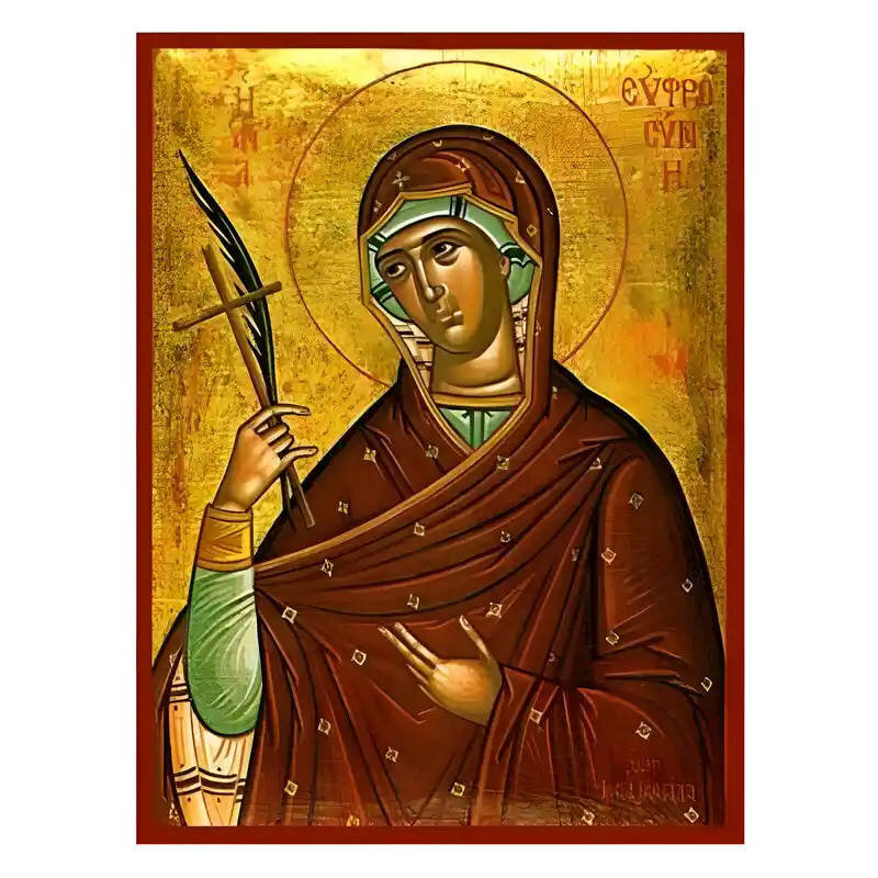 Σετ των 2 Εικόνα Ορθοδοξίας με περίγραμμα χρυσό σε ξύλο Φλαμουρίας  με  βάση Εικόνα Αγία Ευφροσύνη Χειροποίητη Ελληνορθόδοξη , Κρεμαστή πλάκα βυζαντινής τέχνης, χριστιανική τέχνη Διάσταση 10x7 cm (3,9 x 2,8 ίντσες) INTRAEK-670624