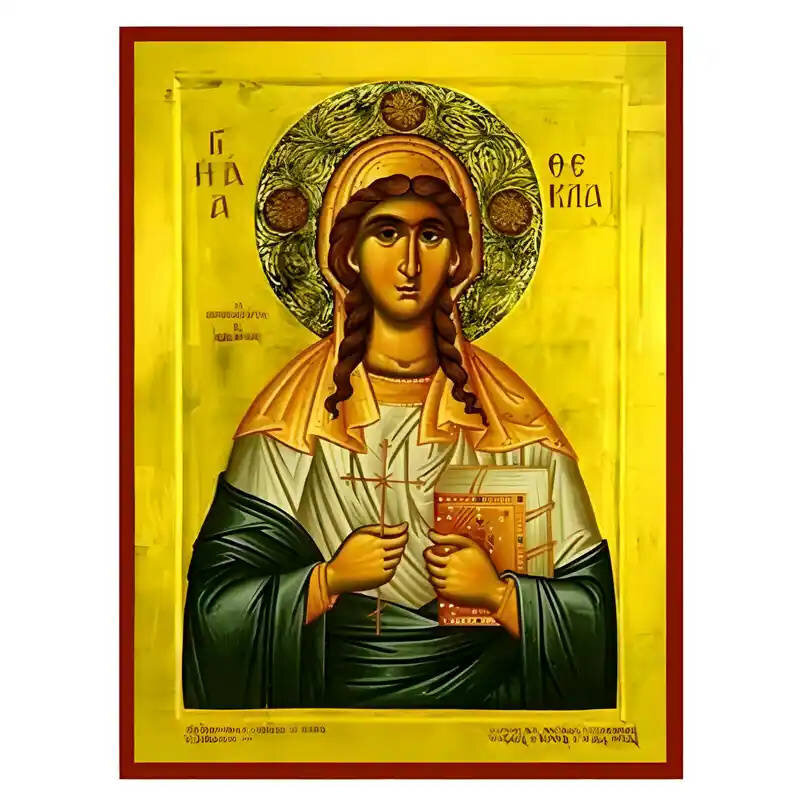 Σετ των 2 Εικόνα Ορθοδοξίας με περίγραμμα χρυσό σε ξύλο Φλαμουρίας  με  βάση Εικόνα Αγία Θέκλα Χειροποίητη Ελληνορθόδοξη , Κρεμαστή πλάκα βυζαντινής τέχνης, χριστιανική τέχνη Διάσταση 10x7 cm (3,9 x 2,8 ίντσες) INTRAEK-670622