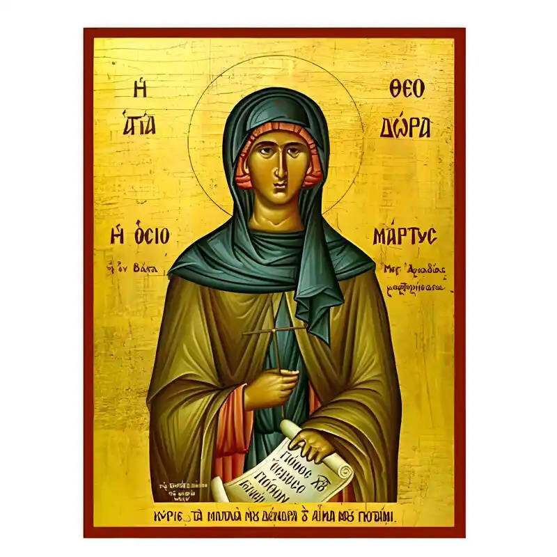 Σετ των 2 Εικόνα Ορθοδοξίας με περίγραμμα χρυσό σε ξύλο Φλαμουρίας  με  βάση Εικόνα Αγία Θεοδώρα εν Βάστα Χειροποίητη Ελληνορθόδοξη , Κρεμαστή πλάκα βυζαντινής τέχνης, χριστιανική τέχνη Διάσταση 10x7 cm (3,9 x 2,8 ίντσες) INTRAEK-670617