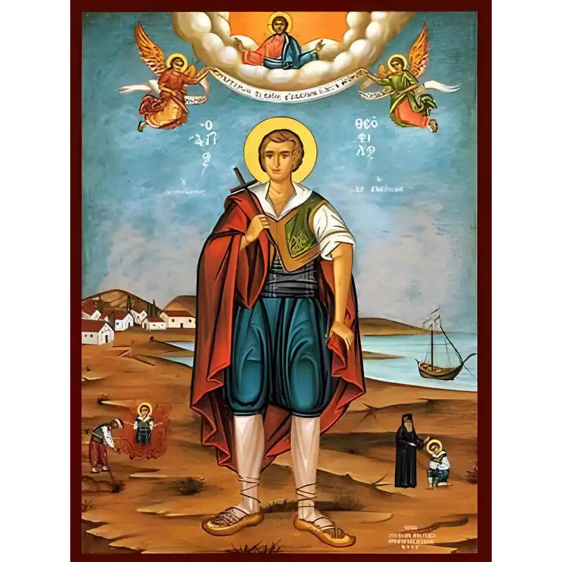 Εικόνα Ορθοδοξίας με περίγραμμα χρυσό σε ξύλο Φλαμουρίας  με  βάση Εικόνα ΑΓΙΟΣ ΘΕΟΦΙΛΟΣ Ο ΝΕΟΜΑΡΤΥΣ, ΖΑΚΥΝΘΟΥ, ΟΛΟΣΩΜΟΣ Χειροποίητη Ελληνορθόδοξη εικόνα του Ιησού Χριστού, Κρεμαστή πλάκα βυζαντινής τέχνης, χριστιανική τέχνη Διάσταση 40x30 cm (10,2x7,9 ίν