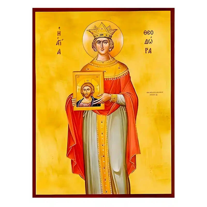 Σετ των 2 Εικόνα Ορθοδοξίας με περίγραμμα χρυσό σε ξύλο Φλαμουρίας  με  βάση Εικόνα Αγία Θεοδώρα η Αυγούστα Χειροποίητη Ελληνορθόδοξη , Κρεμαστή πλάκα βυζαντινής τέχνης, χριστιανική τέχνη Διάσταση 10x7 cm (3,9 x 2,8 ίντσες) INTRAEK-670615