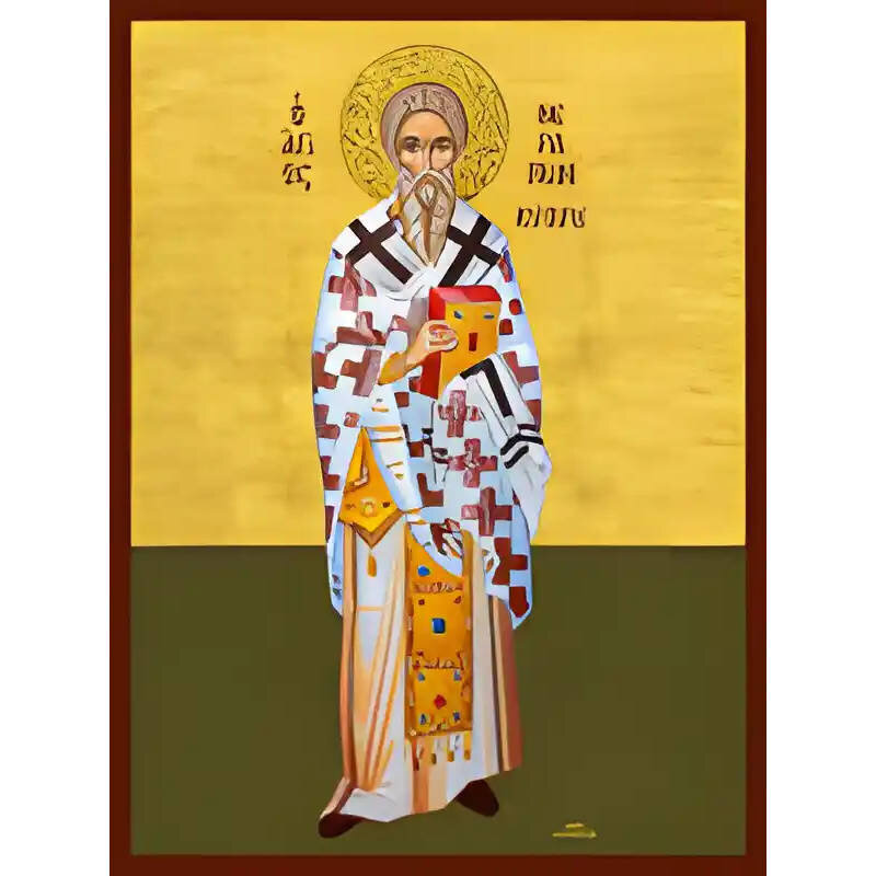 Εικόνα Ορθοδοξίας με περίγραμμα χρυσό σε ξύλο Φλαμουρίας  με  βάση Εικόνα ΑΓΙΟΣ ΘΕΡΑΠΩΝ, ΕΠΙΣΚΟΠΟΣ ΚΥΠΡΟΥ, ΟΛΟΣΩΜΟΣ Χειροποίητη Ελληνορθόδοξη εικόνα του Ιησού Χριστού, Κρεμαστή πλάκα βυζαντινής τέχνης, χριστιανική τέχνη Διάσταση 40x30 cm (10,2x7,9 ίντσες)