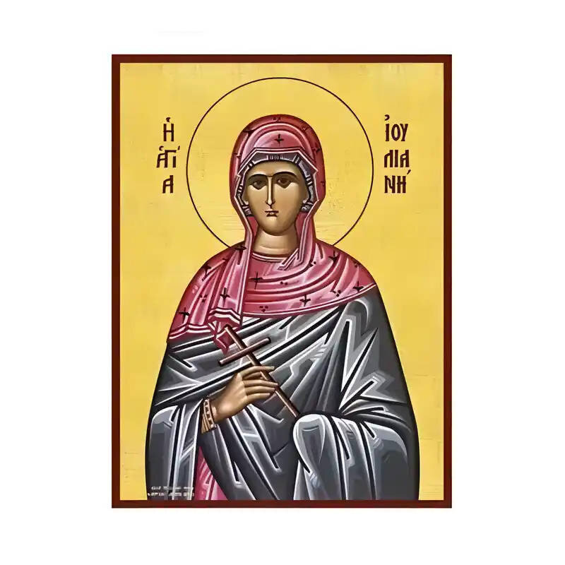 Σετ των 2 Εικόνα Ορθοδοξίας με περίγραμμα χρυσό σε ξύλο Φλαμουρίας  με  βάση Εικόνα Αγία Ιουλιανή Χειροποίητη Ελληνορθόδοξη , Κρεμαστή πλάκα βυζαντινής τέχνης, χριστιανική τέχνη Διάσταση 10x7 cm (3,9 x 2,8 ίντσες) INTRAEK-670606