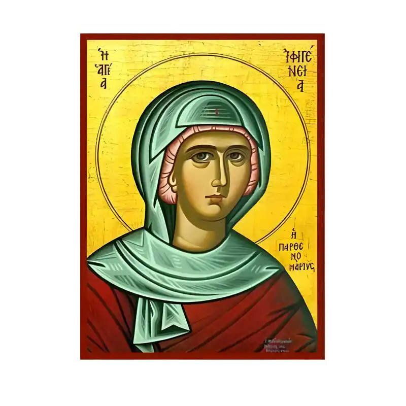 Σετ των 2 Εικόνα Ορθοδοξίας με περίγραμμα χρυσό σε ξύλο Φλαμουρίας  με  βάση Εικόνα Αγία Ιφιγένεια Χειροποίητη Ελληνορθόδοξη , Κρεμαστή πλάκα βυζαντινής τέχνης, χριστιανική τέχνη Διάσταση 10x7 cm (3,9 x 2,8 ίντσες) INTRAEK-670604