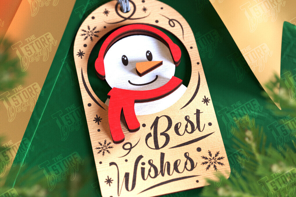 Σετ των 2 Intra απο ξύλο plywood  Χρώμα wenge 3mm-4mm πάχος - Χριστουγεννιάτικη ετικέτα | Ετικέτα δώρου | Διακοπές |CNC Δίασταση 15x15 cm INTRAFABR-101185599