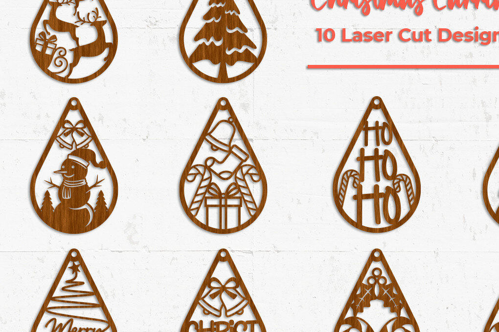 Σετ των 3 Intra απο ξύλο plywood  Χρώμα wenge 3mm-4mm πάχος - Χριστουγεννιάτικα σκουλαρίκια δάκρυ - Δίασταση 3x3 cm INTRAFABR-111317757