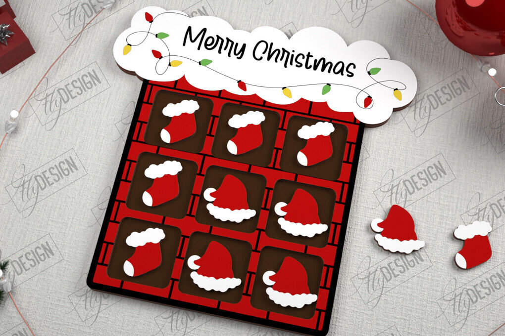 Σετ των 2 Intra απο ξύλο plywood  Χρώμα wenge 3mm-4mm πάχος - Χριστουγεννιάτικο Tic Tac Toe | Επιτραπέζιο παιχνίδι | CNC Δίασταση 15x15 cm INTRAFABR-111315624