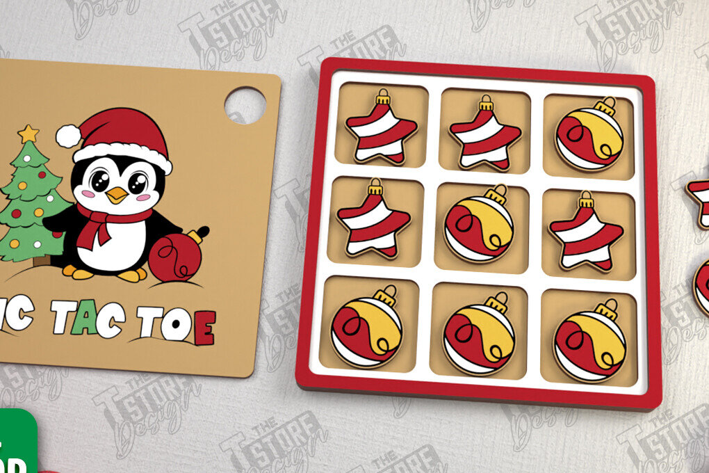 Σετ των 2 Intra απο ξύλο plywood  Χρώμα wenge 3mm-4mm πάχος - Χριστουγεννιάτικο Tic Tac Toe | Επιτραπέζιο παιχνίδι | CNC Δίασταση 15x15 cm INTRAFABR-111315729