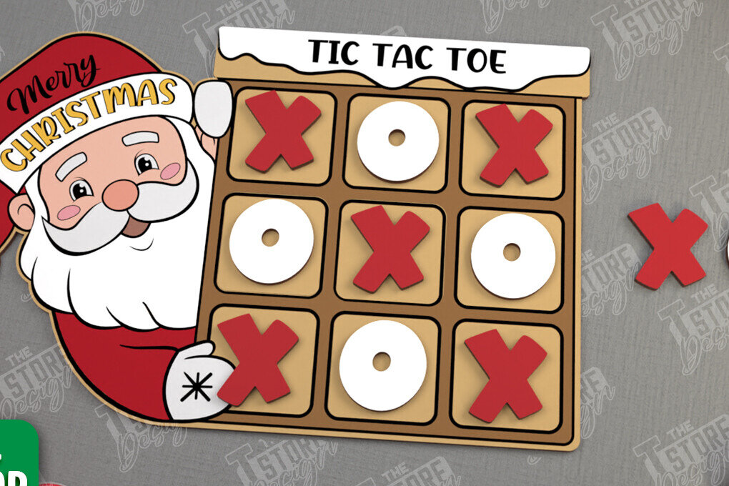 Σετ των 2 Intra απο ξύλο plywood  Χρώμα wenge 3mm-4mm πάχος - Χριστουγεννιάτικο Tic Tac Toe | Επιτραπέζιο παιχνίδι | CNC Δίασταση 15x15 cm INTRAFABR-107200589