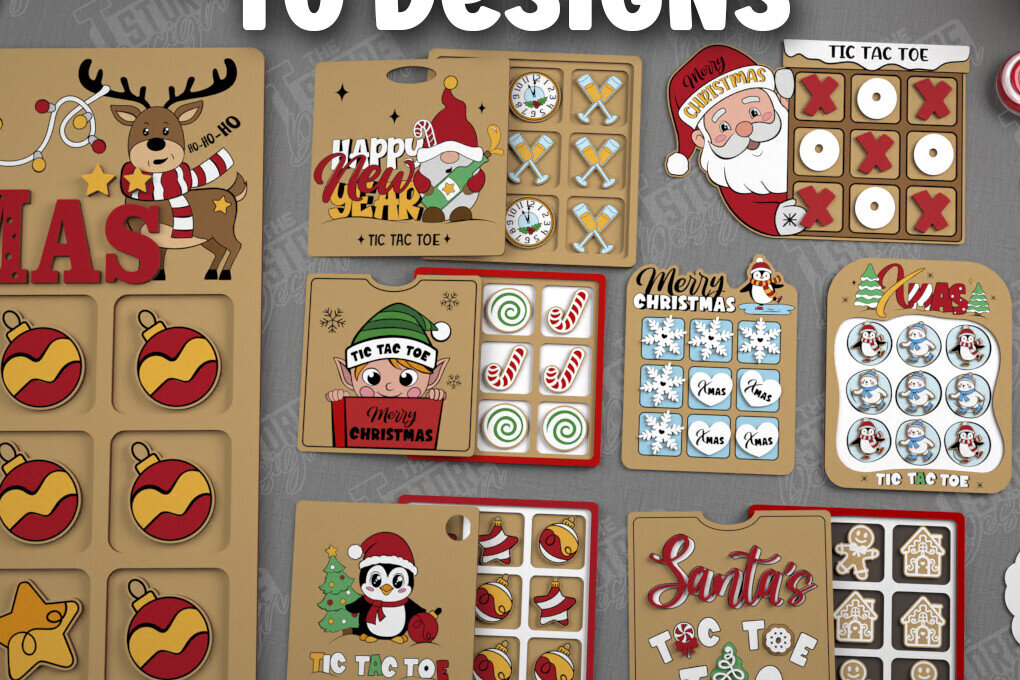 Σετ των 2 Intra απο ξύλο plywood  Χρώμα wenge 3mm-4mm πάχος - Χριστουγεννιάτικο Tic Tac Toe Bundle|Επιτραπέζια παιχνίδια Δίασταση 15x15 cm INTRAFABR-15155659