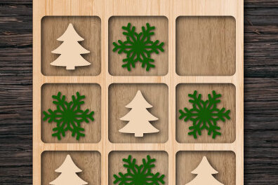 Σετ των 2 Intra απο ξύλο plywood  Χρώμα wenge 3mm-4mm πάχος - Χριστουγεννιάτικο παιχνίδι Tic Tac Toe Δίασταση 15x15 cm INTRAFABR-107975986