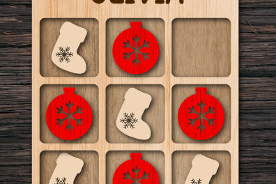 Σετ των 2 Intra απο ξύλο plywood  Χρώμα wenge 3mm-4mm πάχος - Χριστουγεννιάτικο παιχνίδι Tic Tac Toe Δίασταση 15x15 cm INTRAFABR-17582074