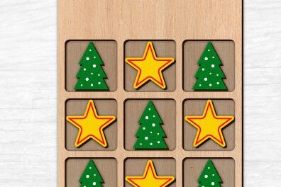 Intra απο ξύλο plywood  Χρώμα wenge 3mm-4mm πάχος - Χριστουγεννιάτικο παιχνίδι Tic Tac Toe Δίασταση 15x15 cm INTRAFABR-42216563