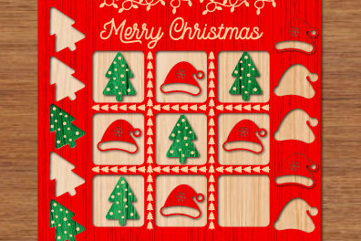 Σετ των 2 Intra απο ξύλο plywood  Χρώμα wenge 3mm-4mm πάχος - Χριστουγεννιάτικο παιχνίδι Tic Tac Toe Δίασταση 15x15 cm INTRAFABR-80733955