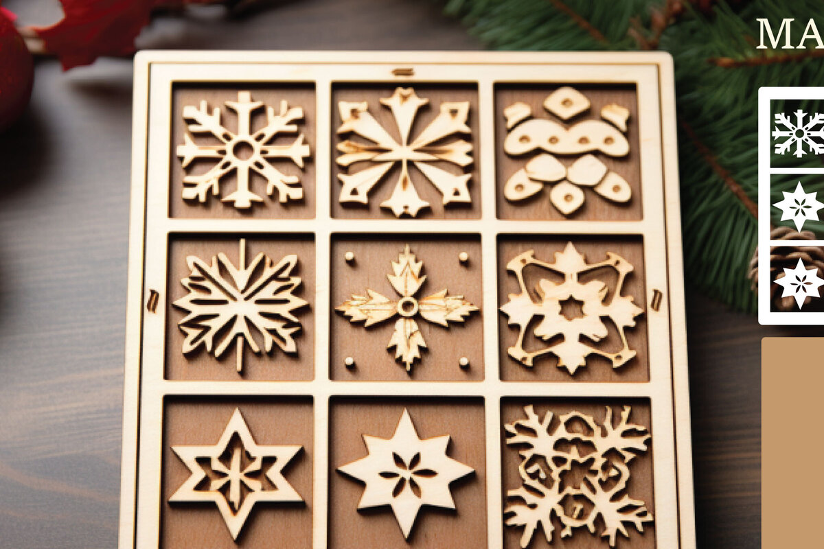 Σετ των 2 Intra απο ξύλο plywood  Χρώμα wenge 3mm-4mm πάχος - Χριστουγεννιάτικο παιχνίδι Tic Tac Toe Δίασταση 4x4 cm INTRAFABR-81142172